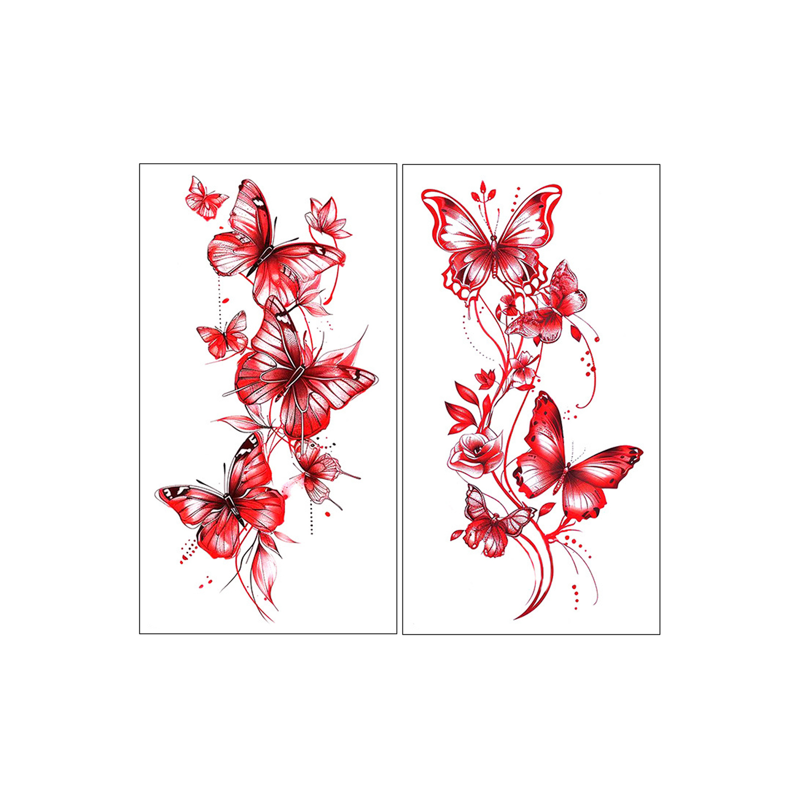 Image of 2pcs Red Flower & Temporary Tattoo Stickers For Women, Waterproof & Long Lasting Fake Tattoo For Arm, Leg & Chest