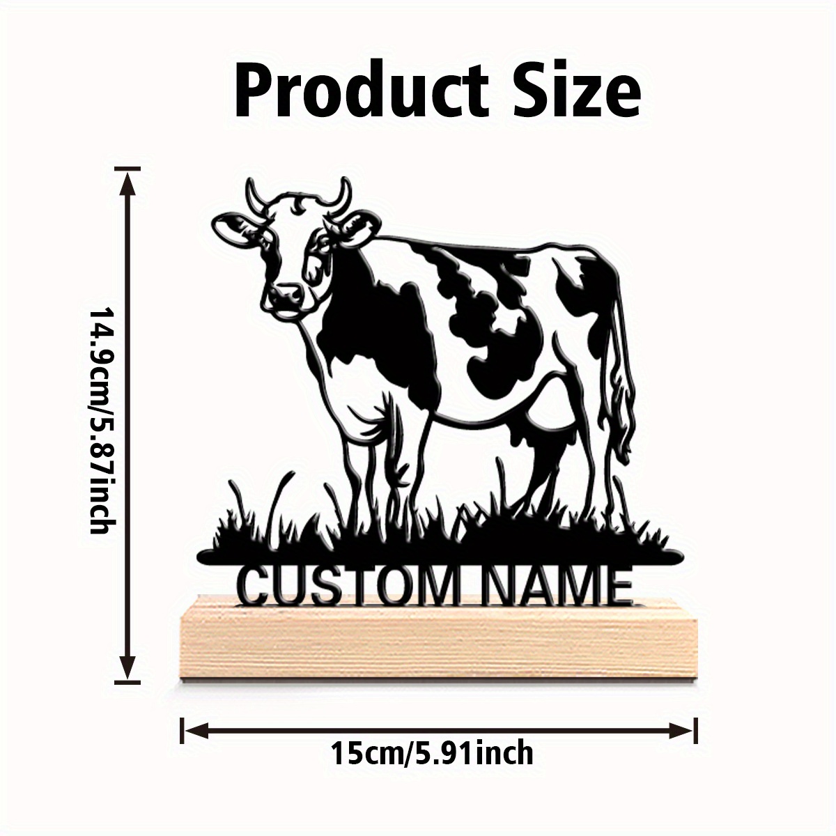 TEMU 1pc Beauty Personalized Custom Cow Metal Statues Metal Art With Wooden Base Tabletop Decoration Desktop Sculpture With Wooden Base, Suitable For