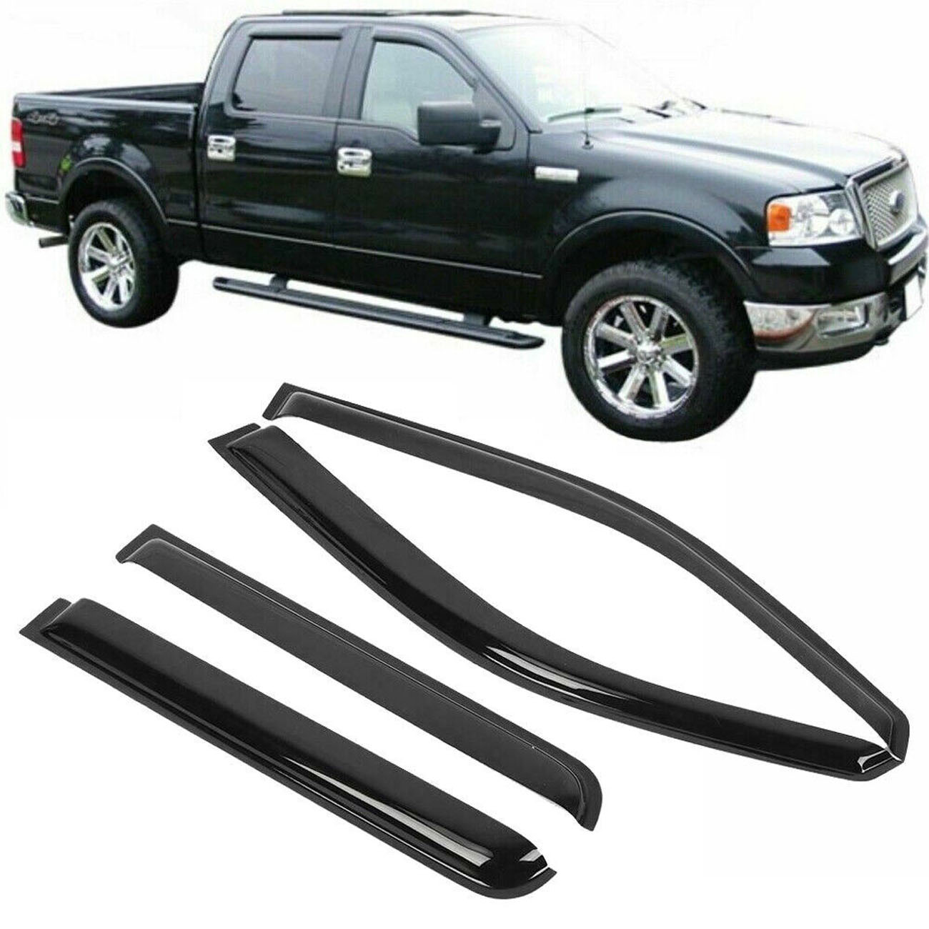 TEMU For 20042008 For Ford Window Visors Vent Shade Sun Rain Guards Wind Deflectors 4pcs Set Black