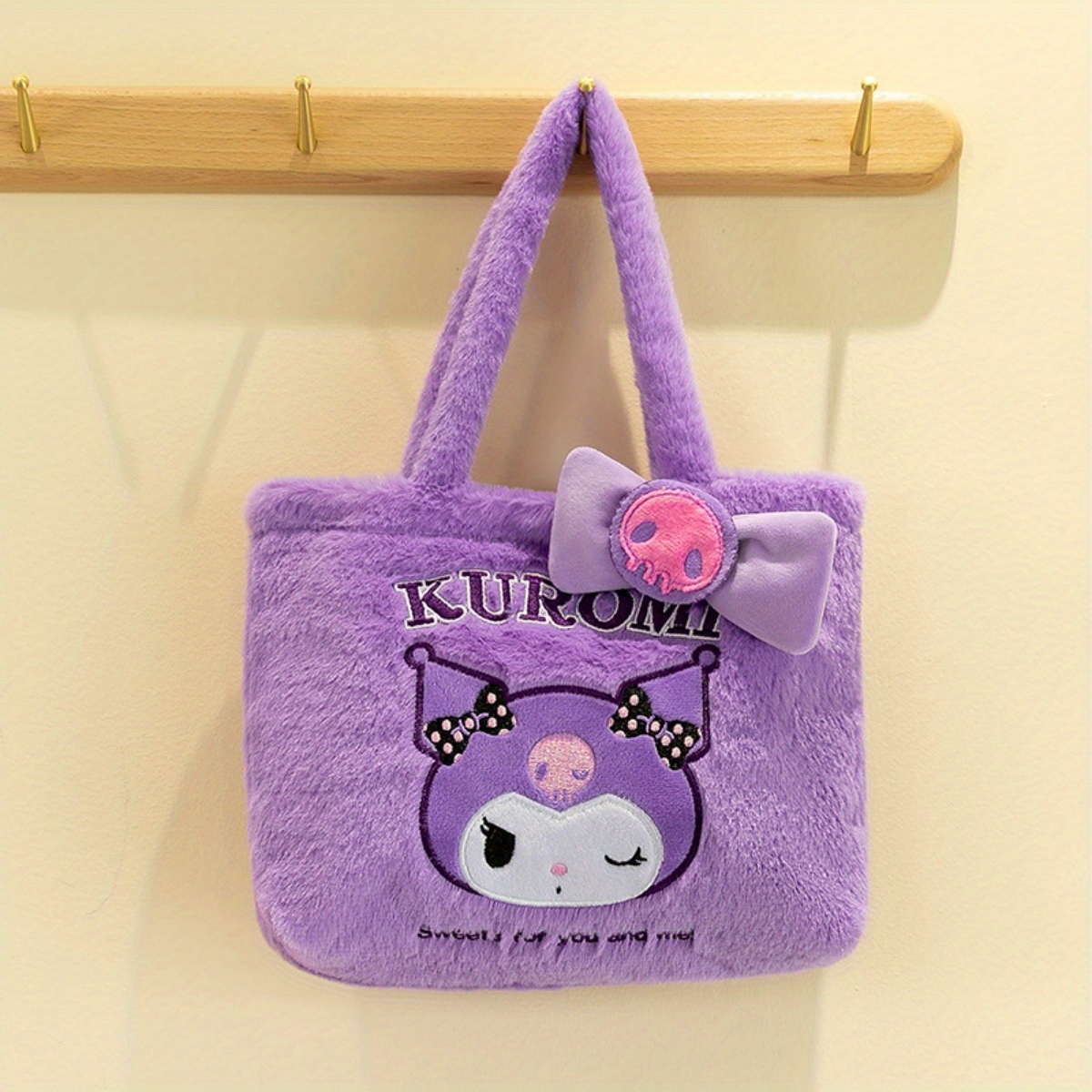 TEMU Plush Tote Bag - Adorable Character Design, Soft Material, Perfect For Parties & Outdoor Use, Stylish Birthday And Christmas Gift, Ideal For Women | Vibrant Accessory With Durable Handle