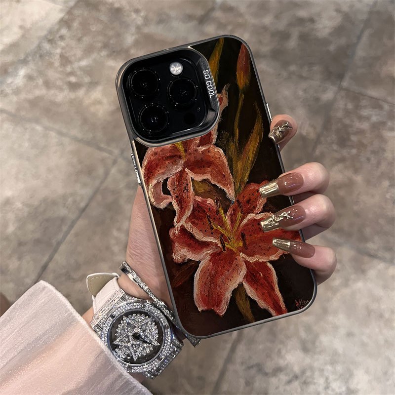 Oil Painting Lily Flower Vintage Pattern Suitable for TPU Case for iPhone 16 PRO MAX, iPhone 15/14 PLUS/13 Pro/12/X/XR/XS MAX Durable Anti-Drop Colorful Silvery Protective Cover with High Aesthetic Appeal - Image 6