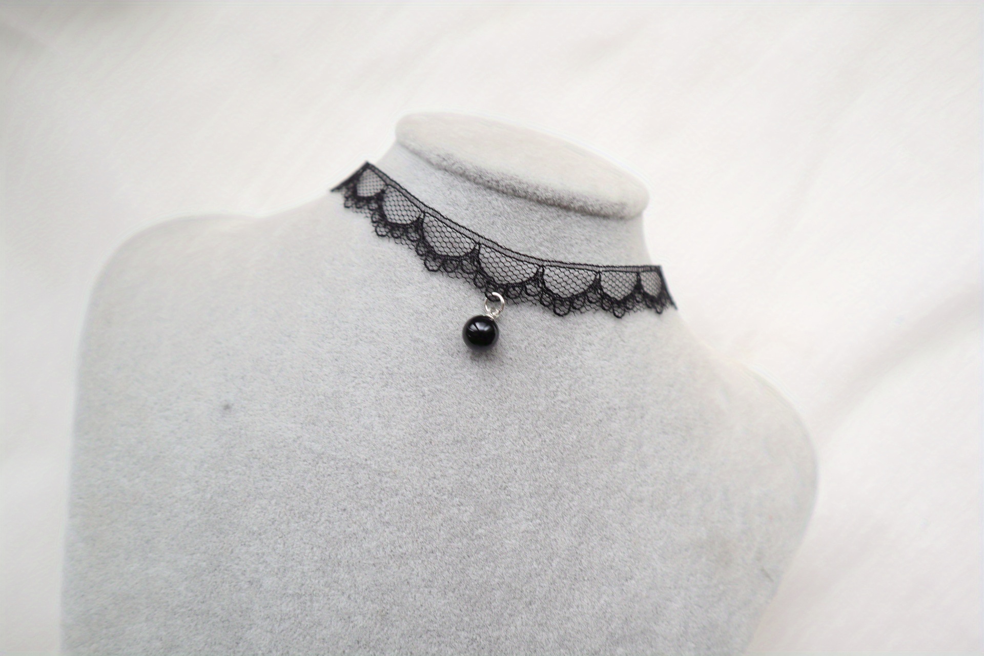 black lace choker necklace with pendant - sexy vintage style collar for parties and evening events, ideal valentine s gift, bone chain, wear details 8