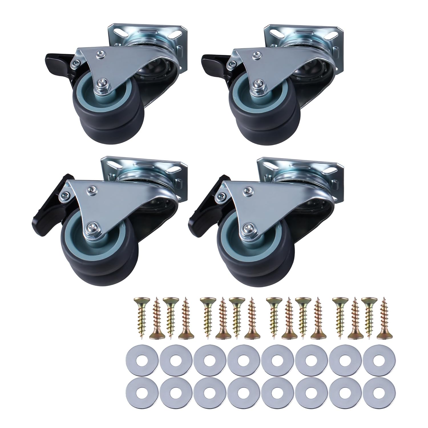 Image of 4-pack 2-inch Heavy Duty Swivel Casters With Brake, 50kg Load Capacity Screw-on Wheels For Furniture, Lockers And Storage Racks