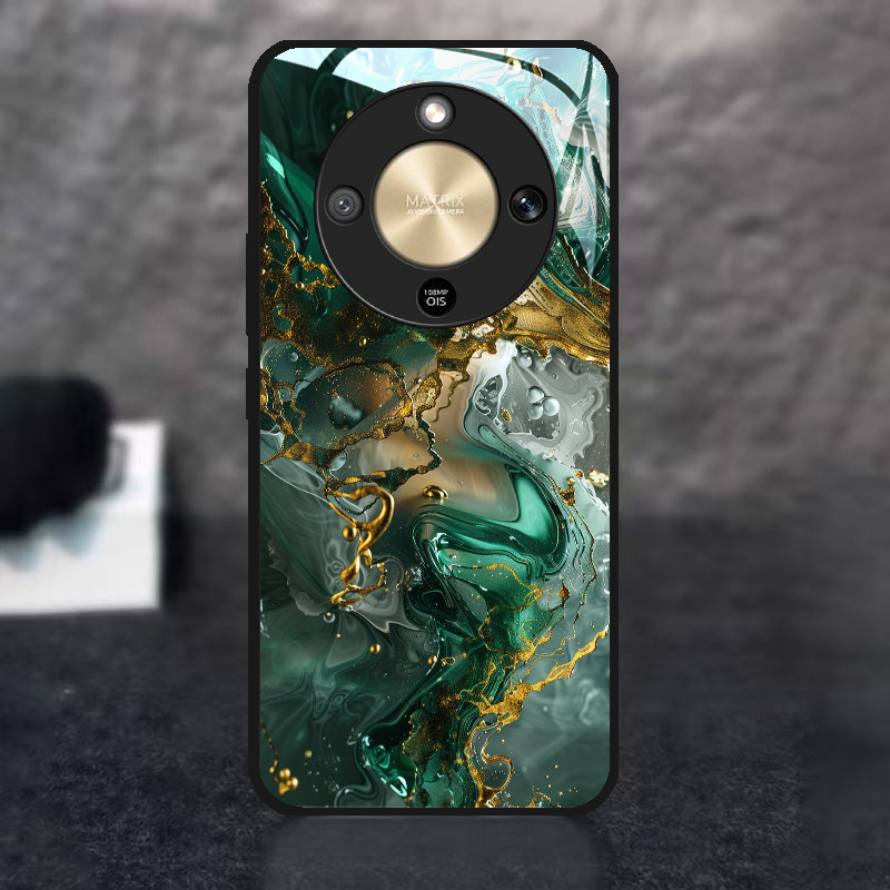 TEMU Phone Case: 1pc Dark Green Marble Pattern Tempered Glass Protective Phone Case Simple Cover X9d/ Lite/7 Lite/magic 6pro/5pro/x9c/x9c