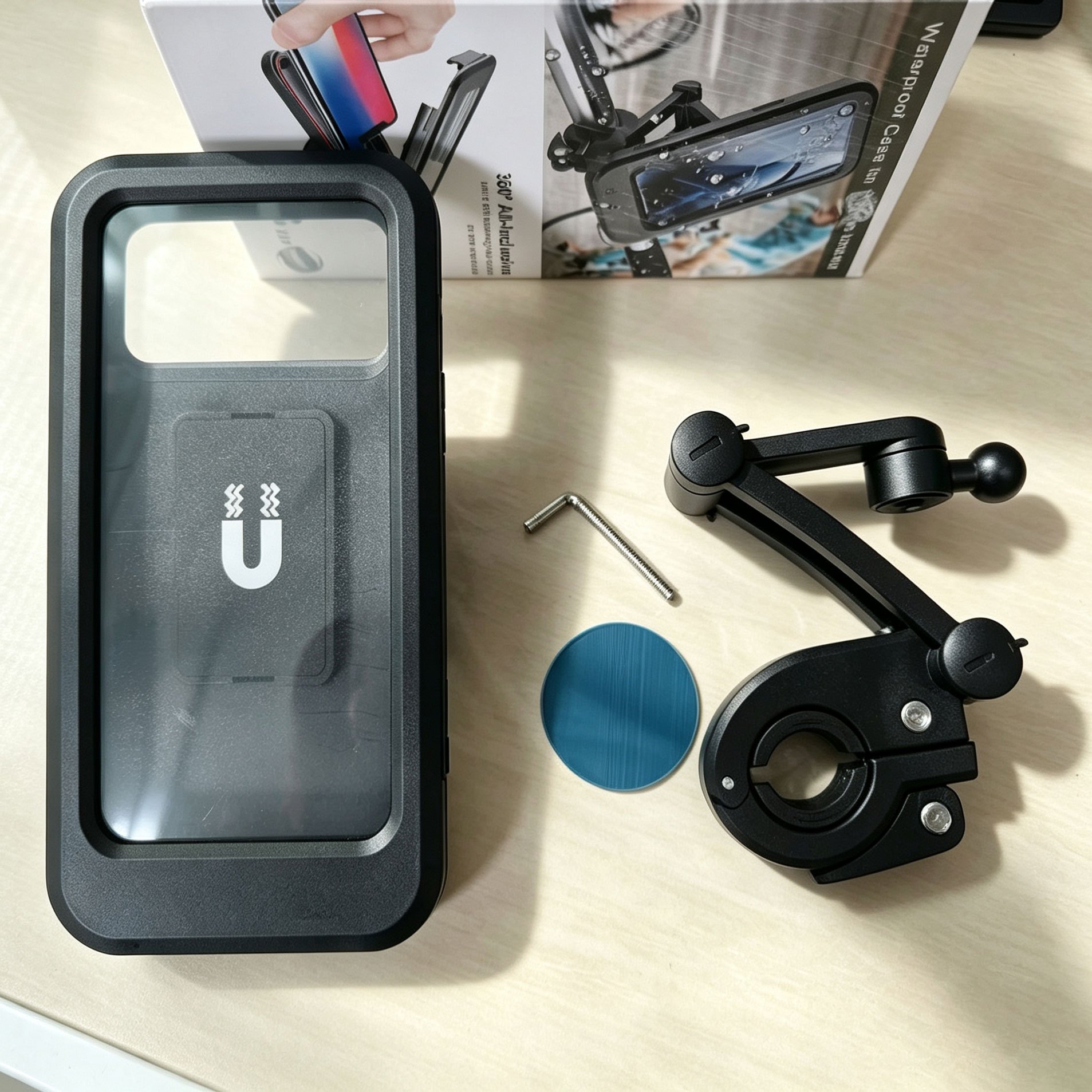 TEMU Motorcycle Rainproof Phone Mount, Magnetic Phone Holder, Abs Material, Extendable, Suitable For Bicycle And Electric Bike Phone Mounts For
