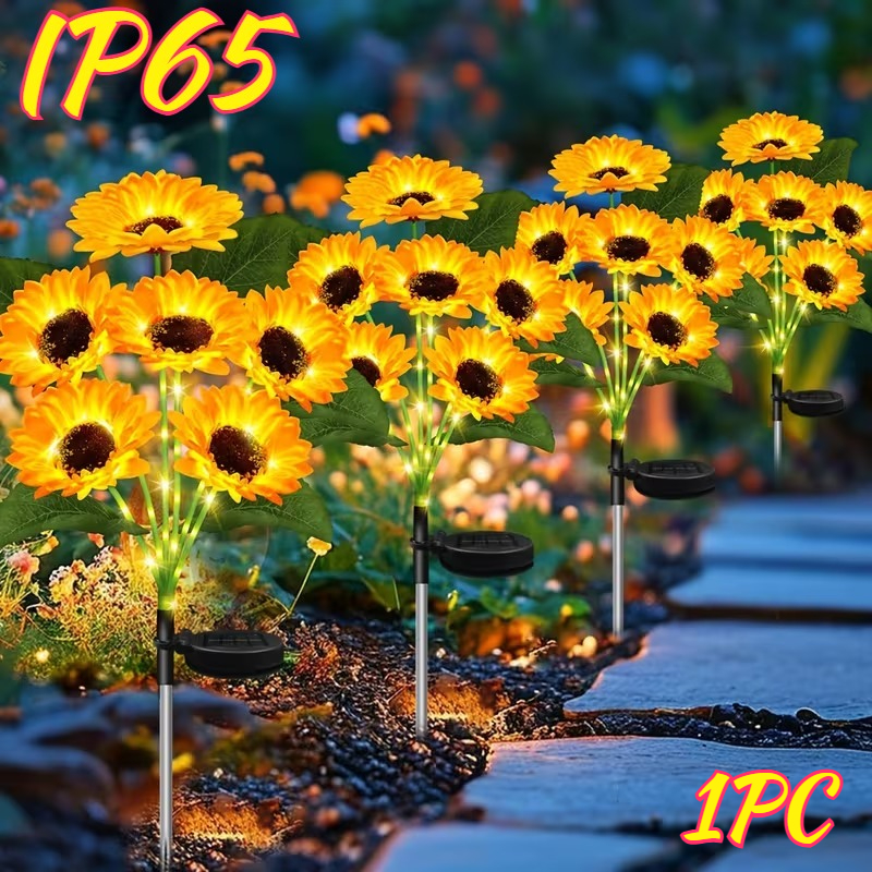 E-shop 6er-Pack Neue verbesserte Solar-Sonnenblumenlichter, IP65 Außendekoration, Solar-Blumenlichter, Solar-Hoflichter, schaltet sich automatisch von