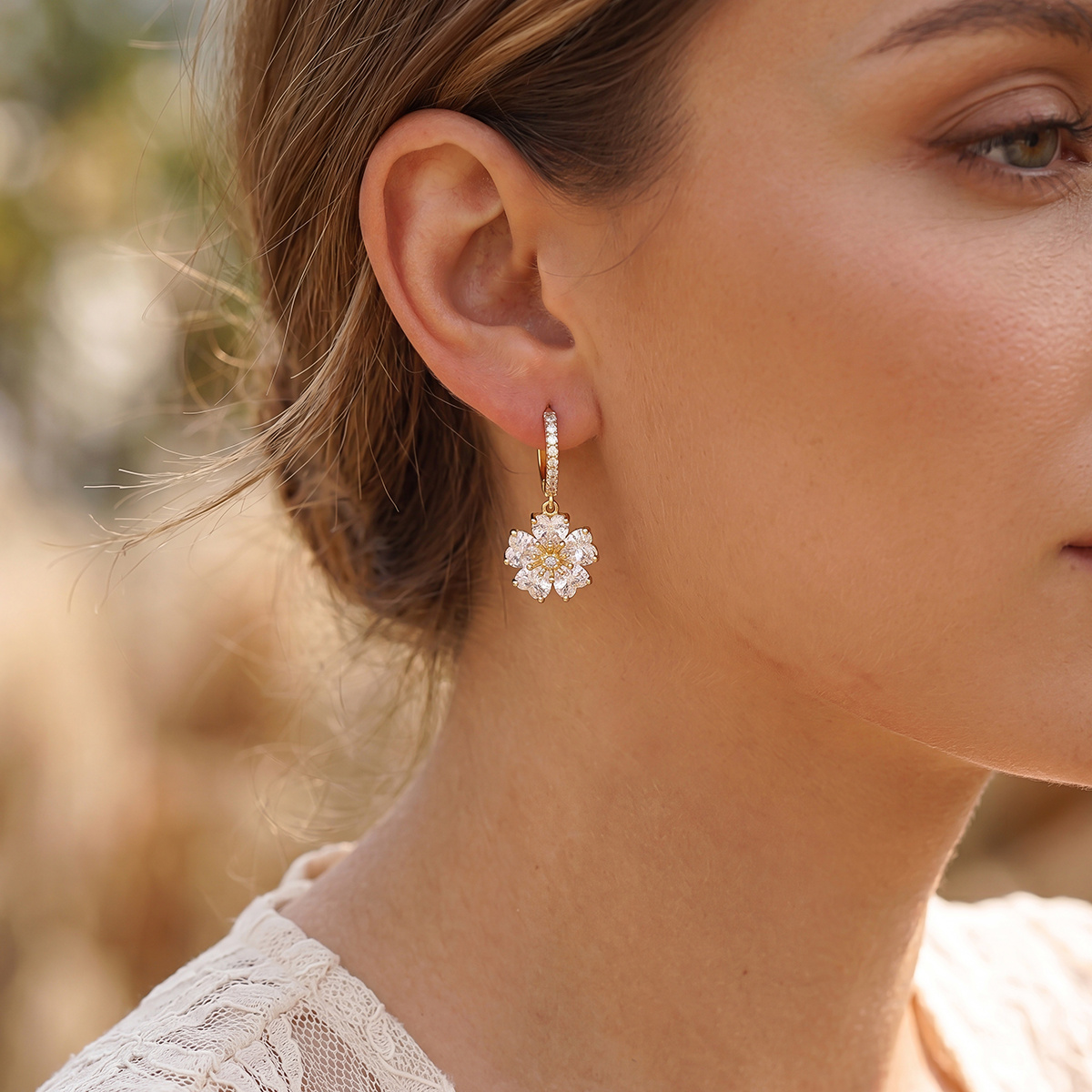 Women’s Petal Earrings with Full Zirconium Inlay, Exquisite Design