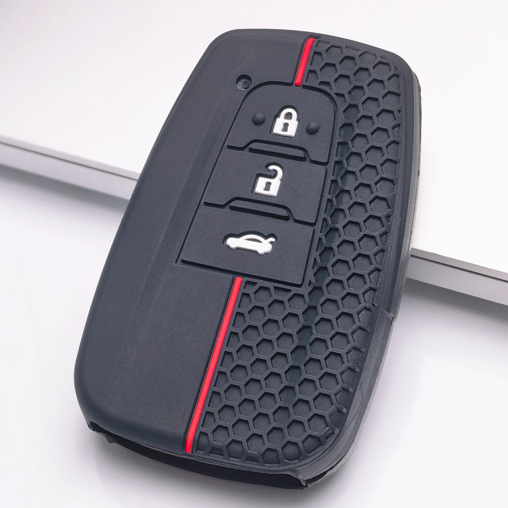 TEMU Silicone Car Key Fob Cover For Camry Corolla Rav4 Highlander Avalon C-hr Prius 3 Button Smart Remote Key This Anti Slip Key Case With Honeycomb