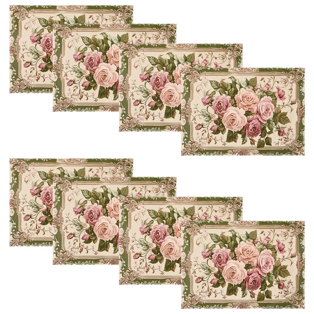TEMU 4/6/8pcs Luxury French Placemats, Rococo Style Plant And Floral Patterned Placemats, Daily Kitchen And Dining Room Decorations, And Party Table
