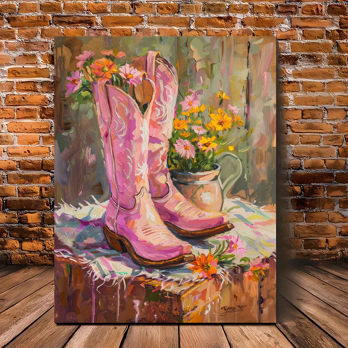 Wall Art Pastel Cowboy Boots Chic Pink Cowboy Boots Floral