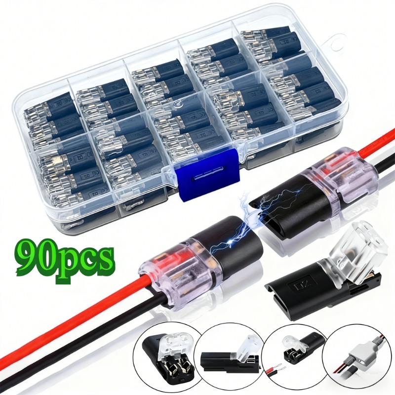 TEMU 2-pin 2-channel Led Wire Connectors (90pcs) Connect Locking , Low Voltage (up To 36v) Plug And Play Cable Connectors, Compact And Durable,