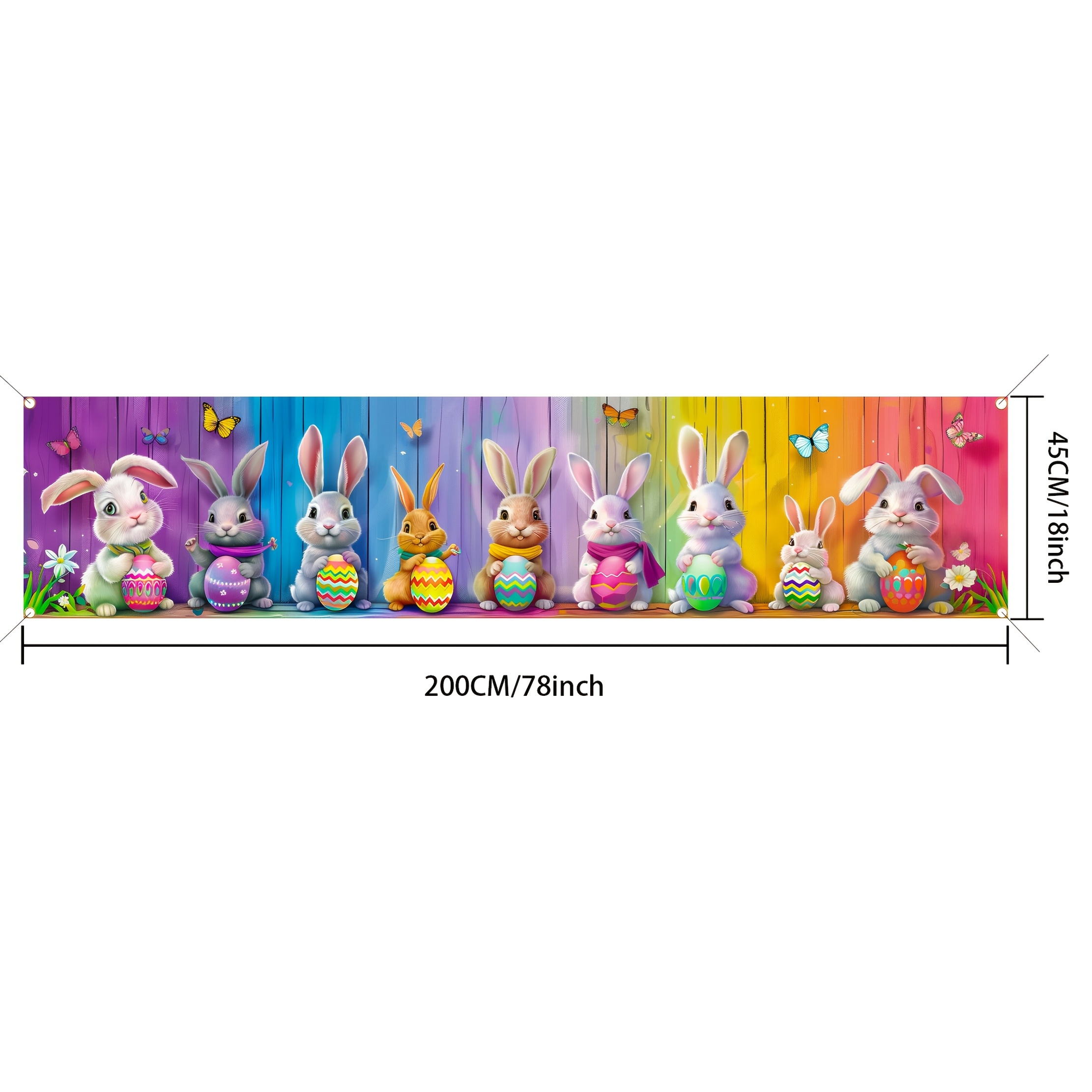 TEMU 1 Easter Bunny Polyester Banner, 78x18inch Outdoor Decoration, Colorful Entrance Holiday Wall Flag, Suitable For Holiday Parties And Celebration