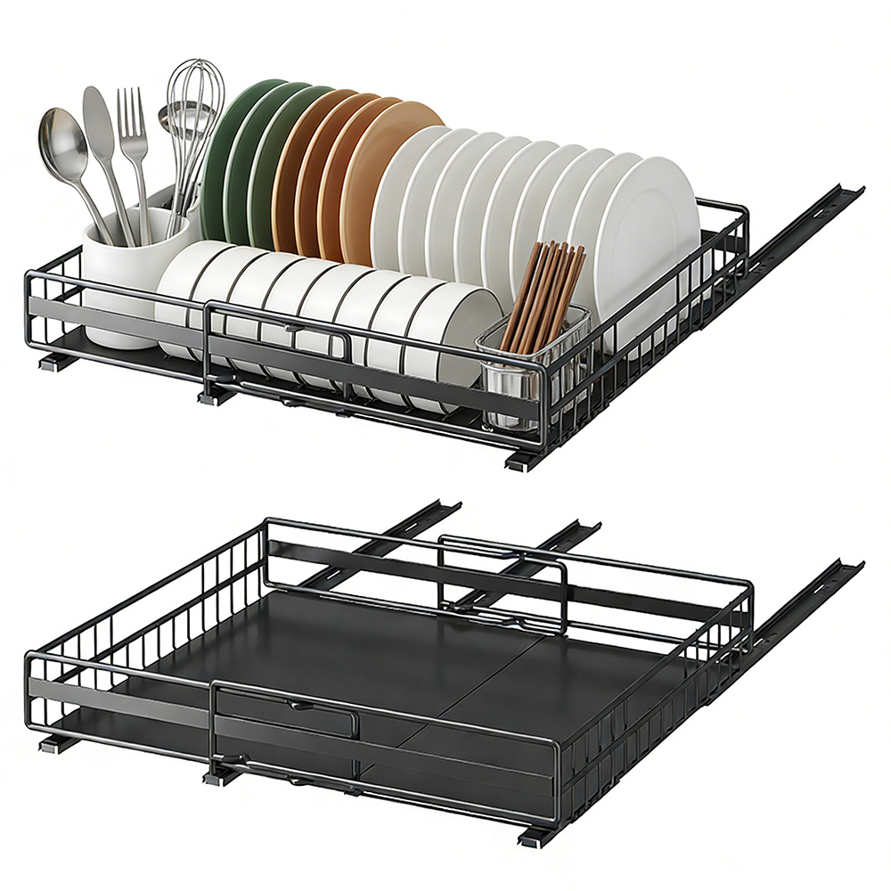 TEMU Étagère Coulissante de Cuisine, Grande et Petite - Organisez par Catégorie pour une Cuisine Tidée - 31-49 X 39 X 8 Cm et 32-51 X 41 X 8 Cm, Noir