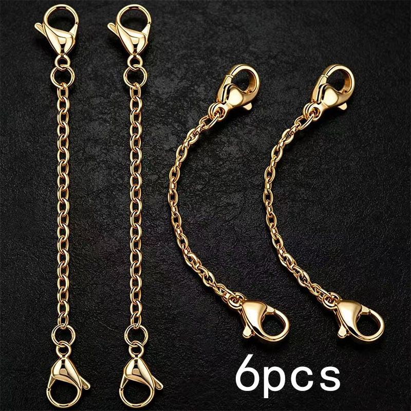 TEMU 4pcs, 6pcs 18k Gold Plated Tarnish-resistant Stainless Steel Double-end Lobster Clasps With Tail Chain Extension Chain Adjustment Chain For