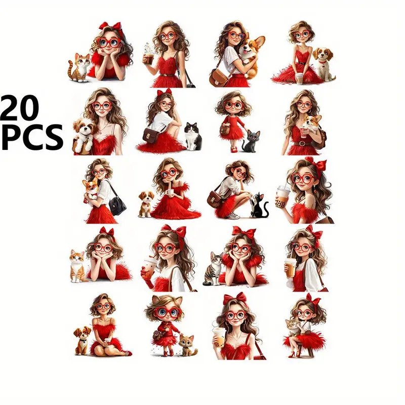 red dress stickers Embroidered Red Dress Sticker Sheet Pack (Pack of 50)