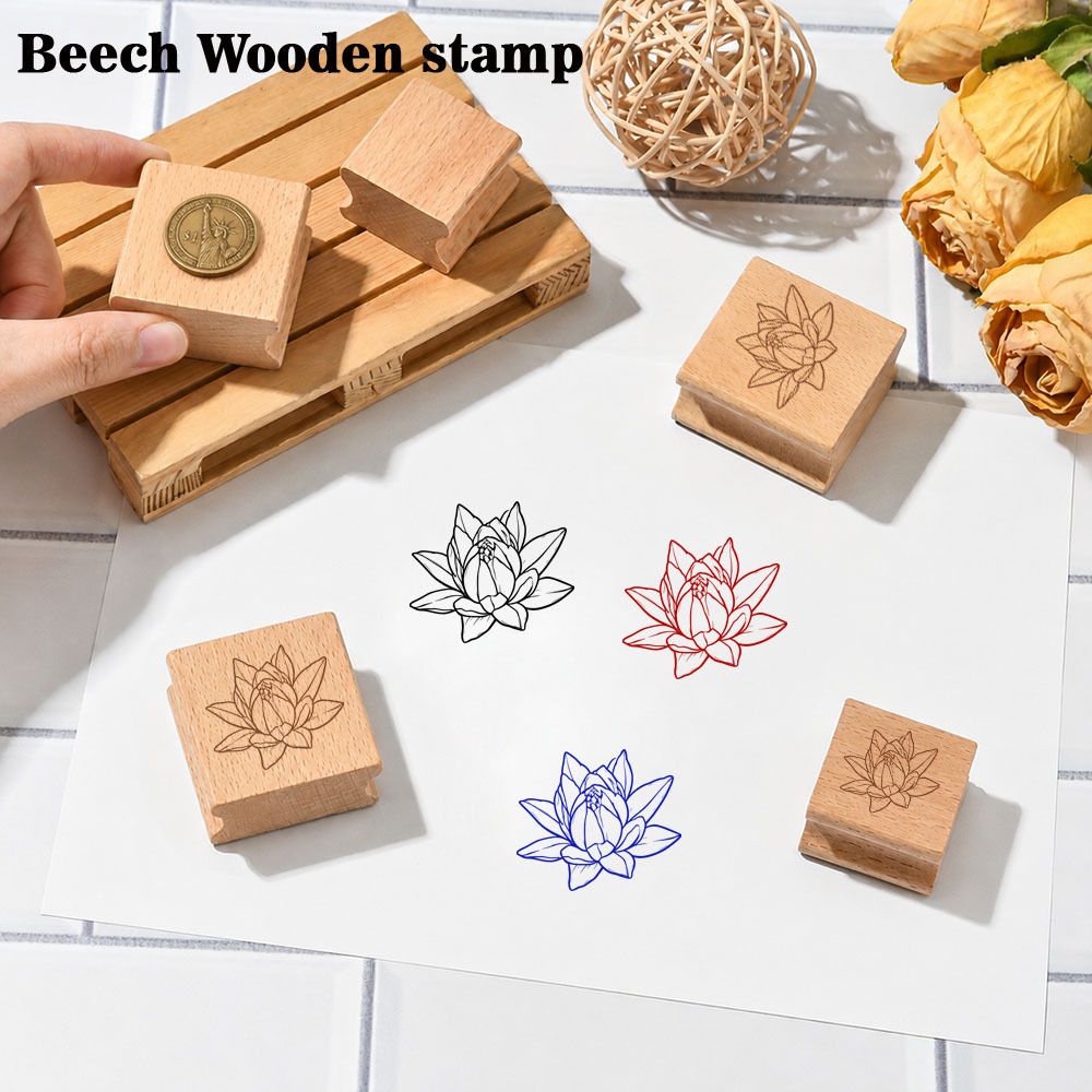 Beautiful Half-Blooming Lotus Rectangular Wooden Stamp