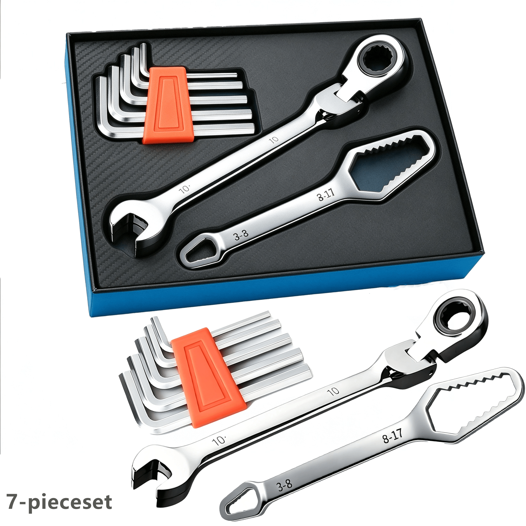 TEMU 7pcs Tool Set, Including A 6pcs Allen Wrench Set, A Hex Wrench Set, An Adjustable Wrench, And A Ratchet Wrench; Versatile Household Repair Tools