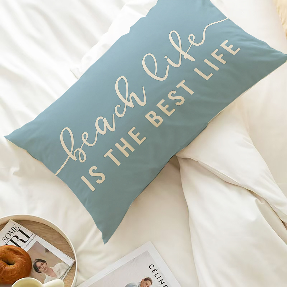 TEMU 2d Flat - 2d Printed 1pc " Is " Pillow Cover, Beach-style Cushion Cover For Farmhouse Decor, Home Decorative Pillowcase, Zippered Polyester