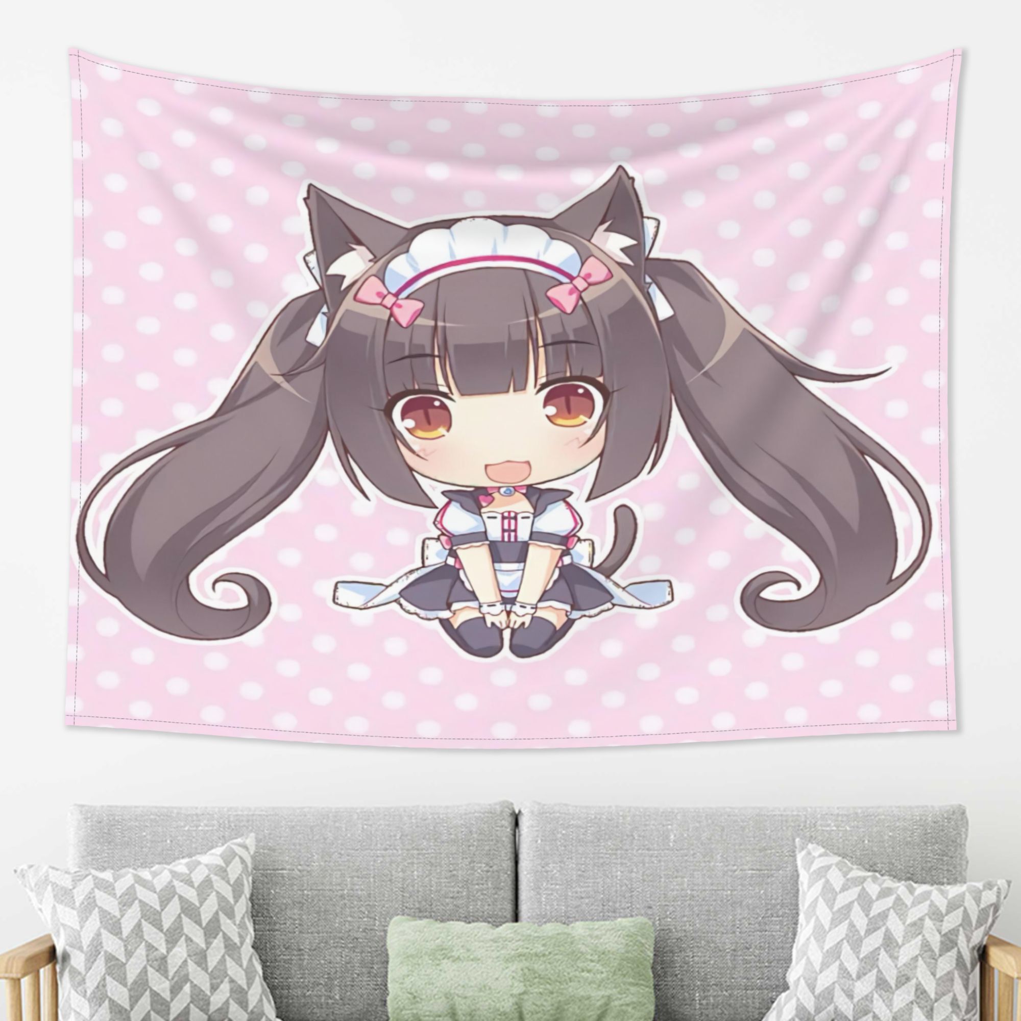 TEMU A Chocolate Series Tapestry, Featuring A Vibrant Pink Polka Dot Background, Is Perfect For Decorating Living Rooms, Bedrooms, Or Offices. A