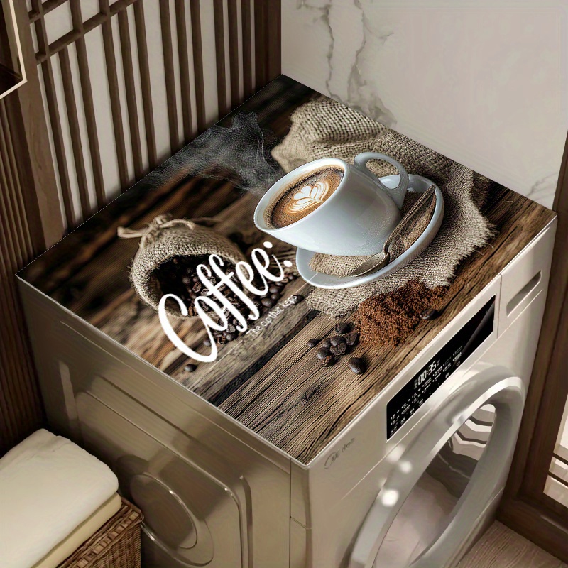 TEMU 1pc Coffee-themed Kitchen Mat - "coffee: The Keeper" Design With Espresso Cup, Beige Burlap, Coffee Beans & Grounds Illustration - Absorbent