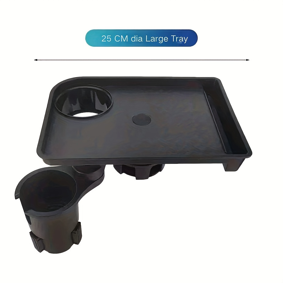 TEMU Cup Holder Tray With Dual Slots & Storage - Durable Plastic, Drinks & Snacks, , Fits All Sizes