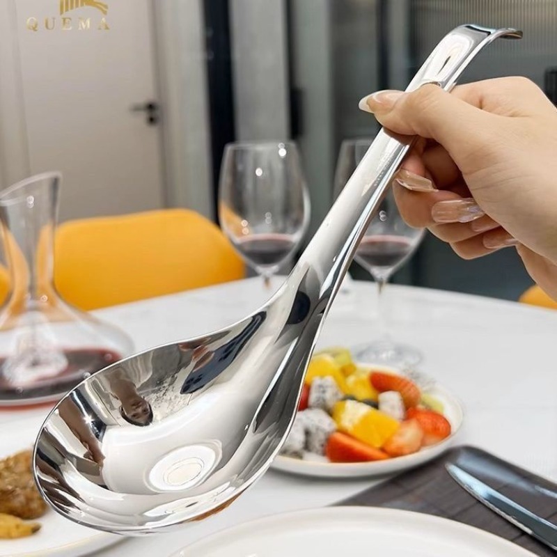 TEMU Large Stainless Steel Soup Spoon For Public Serving, Designed For Individual Use With A Short Handle, Ideal For , Featuring A Deepened