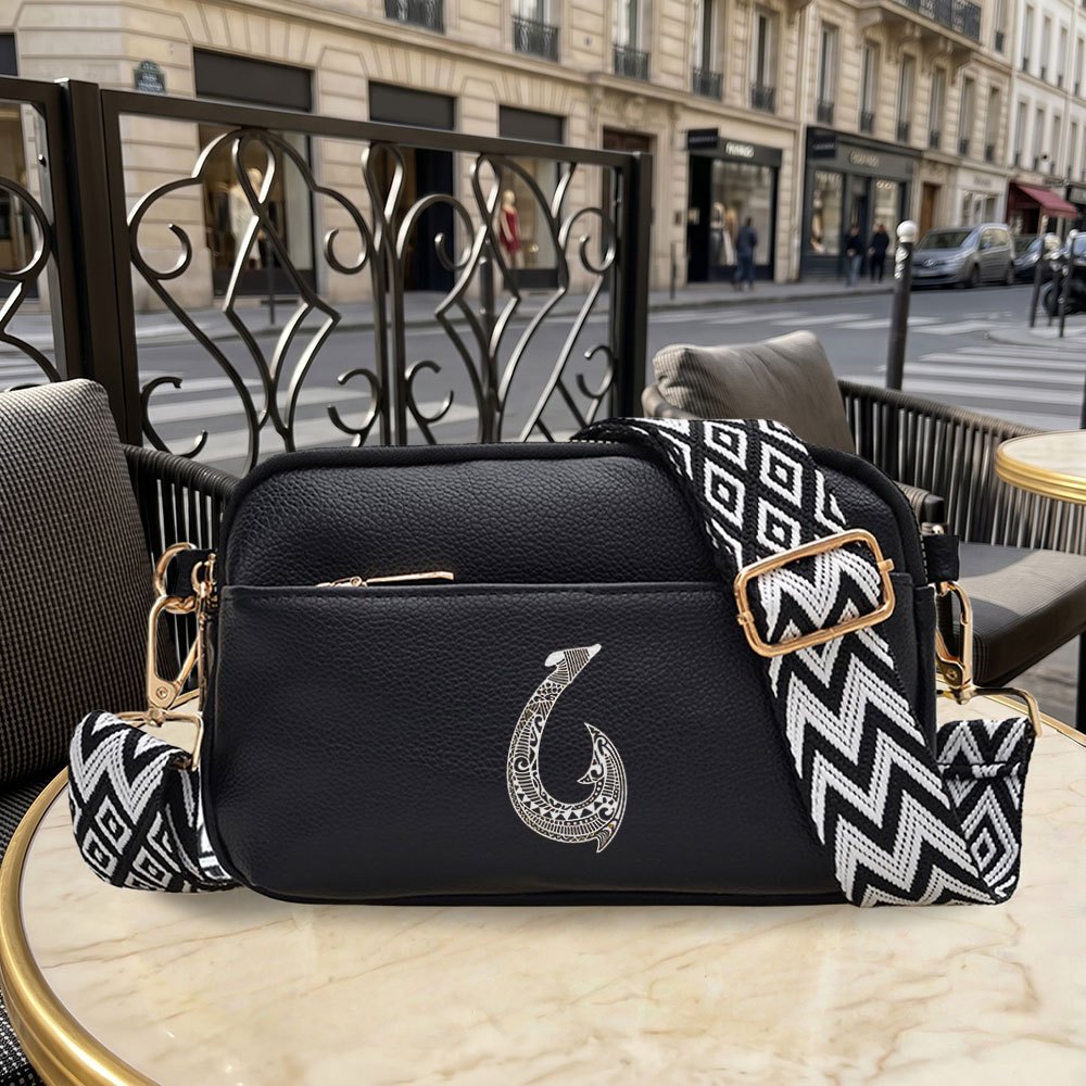 TEMU 1pc Women's Maori Fish Hook Totem Crossbody Bag - Adjustable Strap & Zipper Closure, Maori Print Suitable For Daily Commuting, Travel, Shopping,