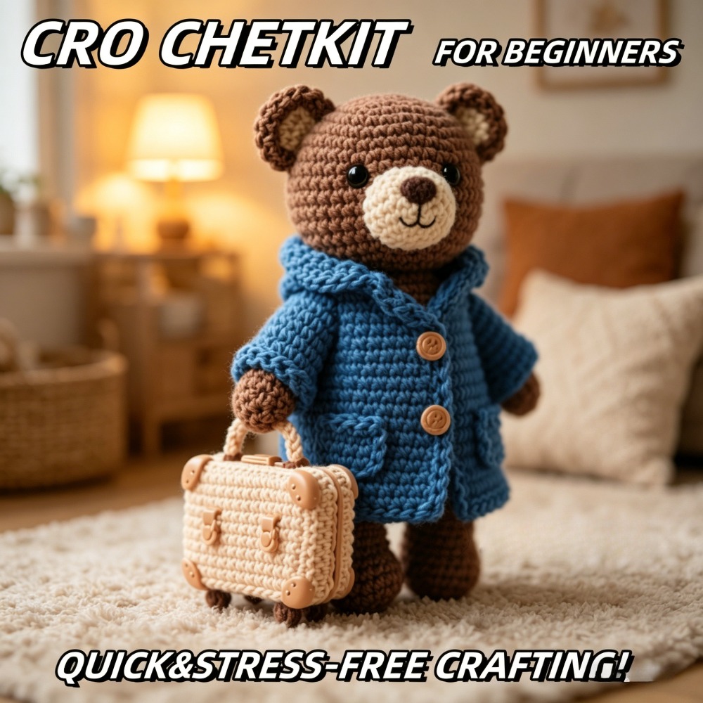 1pc cute bear crochet kit for beginners complete amigurumi plush   set with all materials yarn hook tutorial unfinished handmade knitting material pack perfect gift for kids crochet enthusiasts   decor project for adults Product details 0