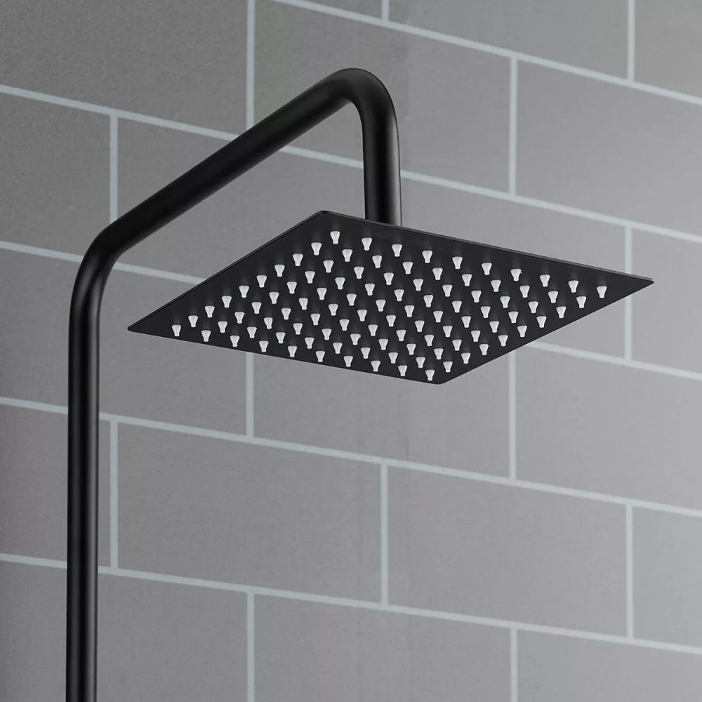 Black Shower Set, Overhead Shower Kit with Adjustable Height Riser Rail