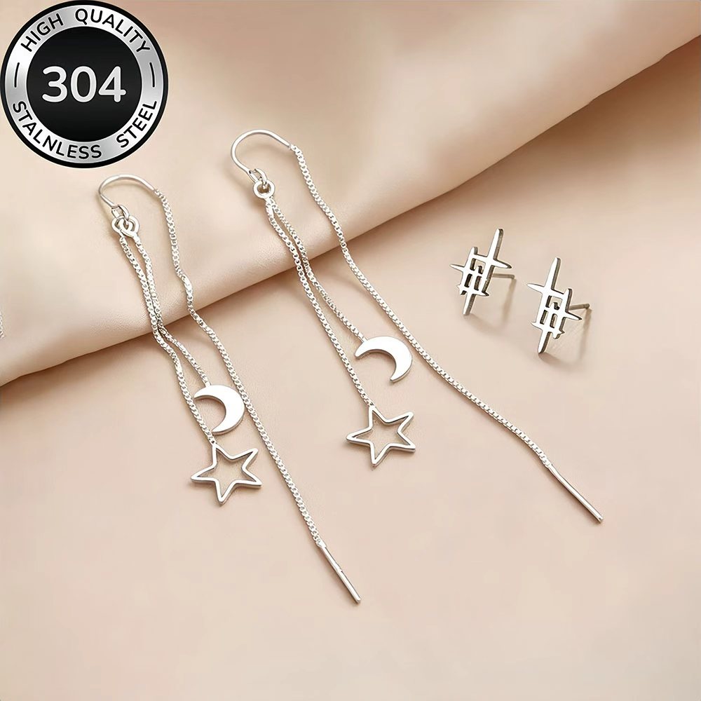 TEMU Parure de bijoux 2 pièces en acier inoxydable de haute qualité, hypoallergénique, résistante à la décoloration, simple et , boucles d'oreilles