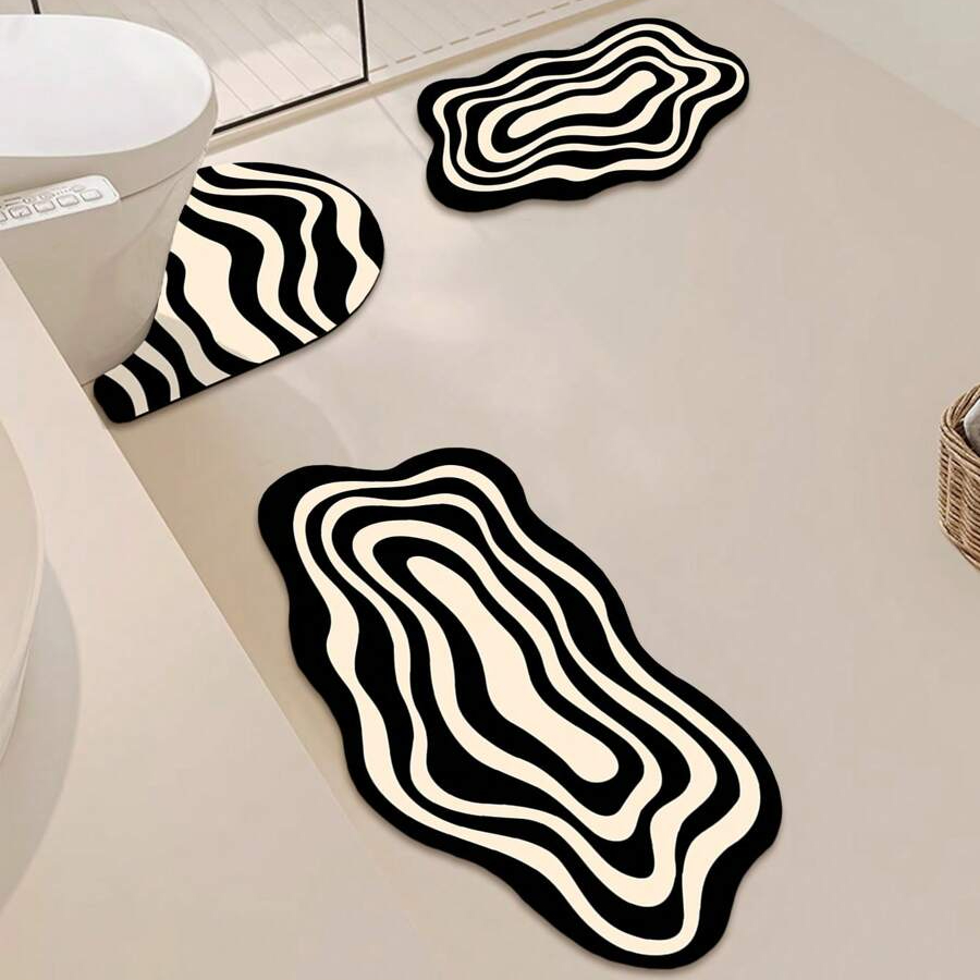 TEMU 1 Set/3pcs And Pattern Home Decoration Mat Set, Bathroom Anti-slip Absorbent Carpet, Retro Pattern Bath Mat, U-shaped Toilet And Sink Absorbent