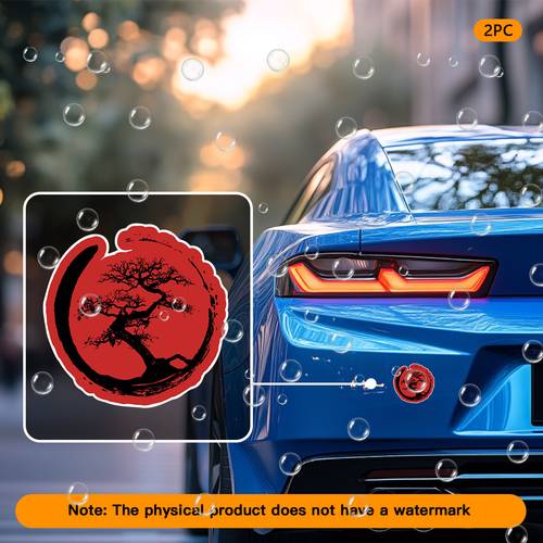 set of 2 zen vinyl stickers waterproof self decals for car bumpers and laptop windows featuring a red and black suitable for vehicles trucks suvs bonsai decoration and