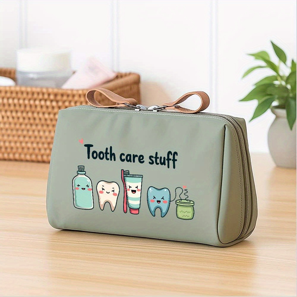 TEMU Toiletry Travel Bag With Adorable Tooth - Care Themed Pattern, Women's Travel Accessories, Small Toiletry Bag, Travel Pouches For Toiletries,
