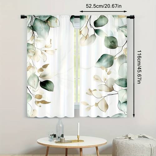 2d flat 2d flat 2d flat 2pcs 2d printed 21 65x59in 55x150cm elegant eucalyptus leaf print curtains lightweight rod machine washable semi transparent polyester for bedroom living room kitchen outdoor decor