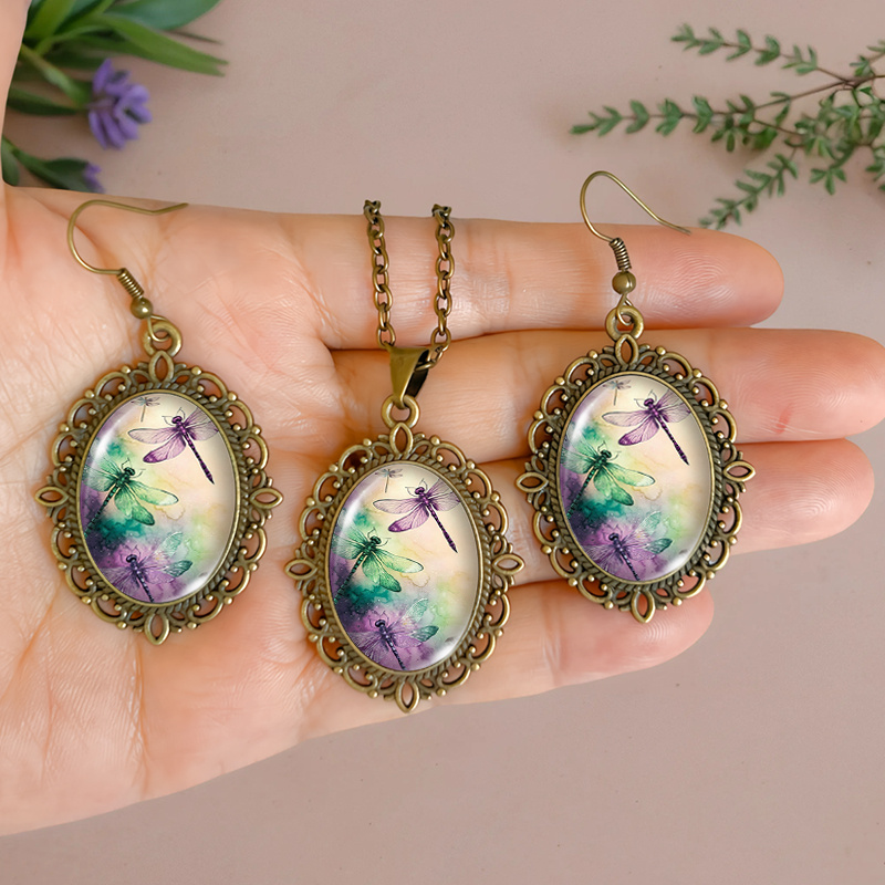 3pcs Gradient Dragonfly Necklace & Earring Set