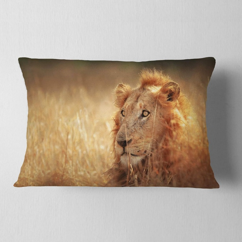 TEMU 1pc. 's Soothing Lion In The African Throw Pillow For Living Room, Sofa, Includes Pillow Insert And Cushion Cover Printed On Sides, 12 Inches By