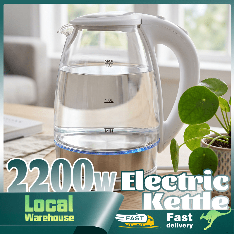 TEMU 2200w Fast Boiling Electric Kettle, 1.8l Stainless Steel And Glass Hot Water Boiler For Coffee And Tea, Auto Shut-off, Quick Heating, Easy Clean