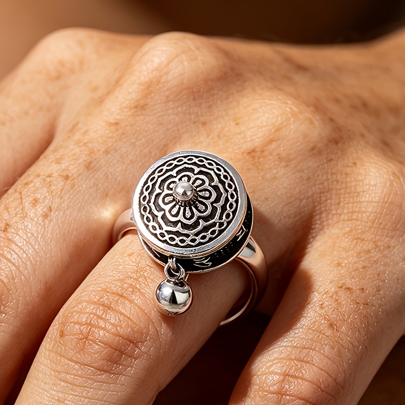 TEMU 1pc Retro Wheel Open Rotatable Lotus Base Ring Exquisite Jewelry Jewelry Wearable Very Suitable For Holiday Wedding Banquet Party Commuting Use