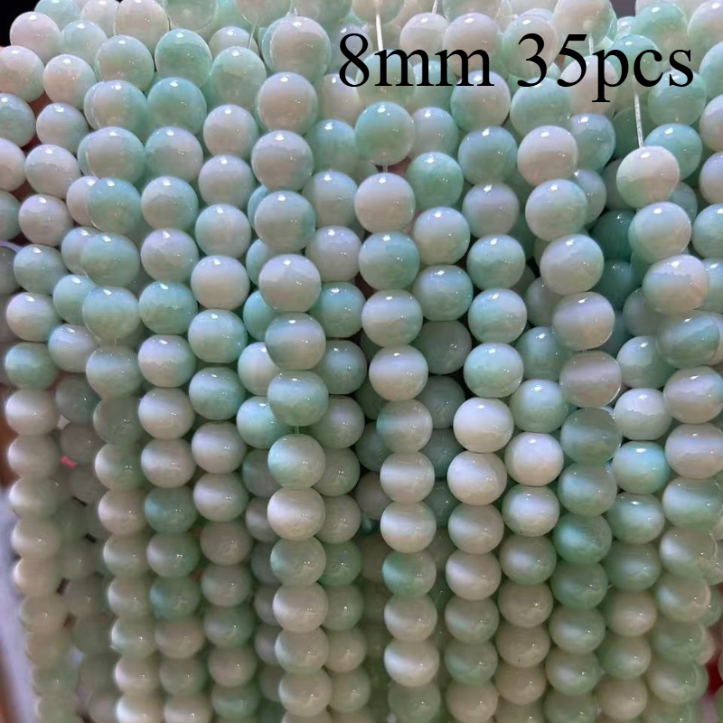 TEMU 8mm Glossy Pale Gradient Glass Round Beads 35pcs, Smooth Shiny Flawless Loose Spacer Beads With Milky White Light Green Transparent Tone For