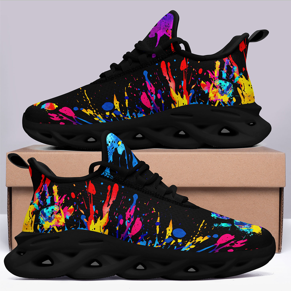 Men's Fashion Casual Sneakers, Colorful Splatter Design, Ultra-Light Twist Sole Comfortable Trainers, Trendy Shoes for Running Travel Streetwear and Everyday Style