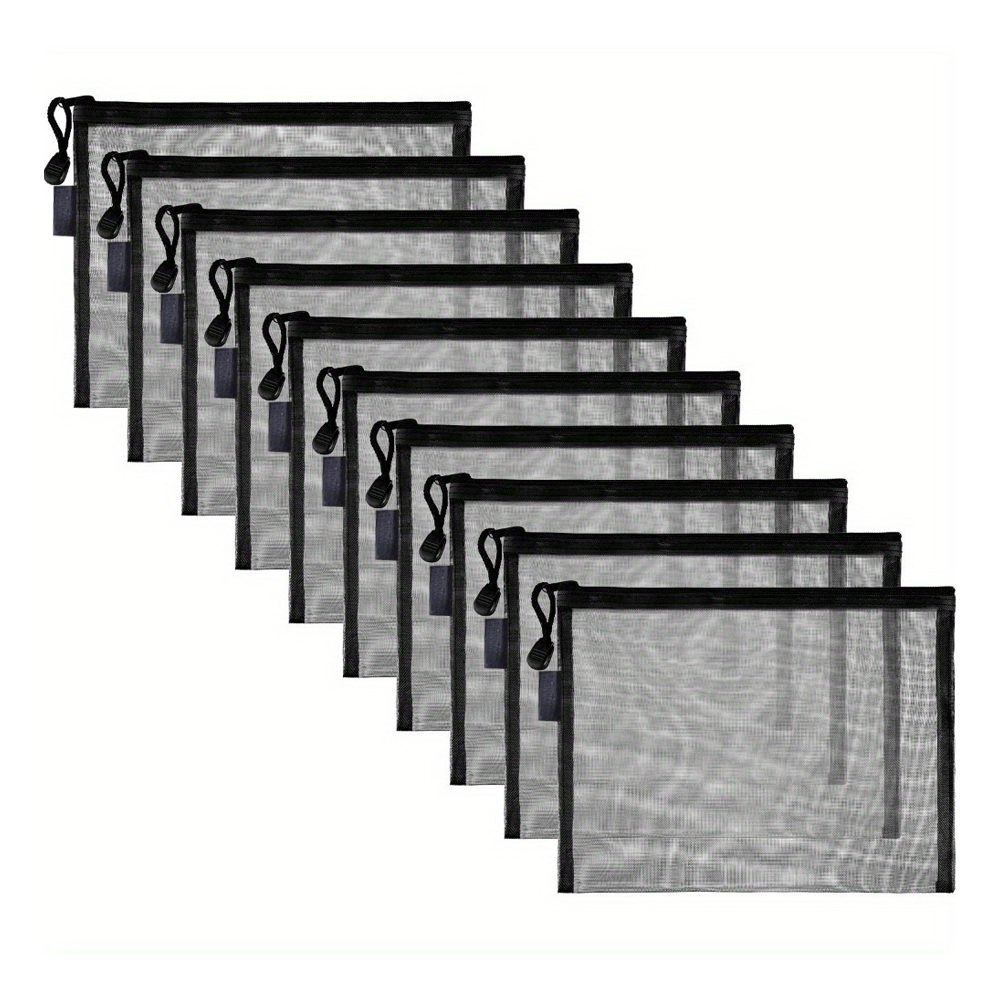 E-shop 10er Pack Schwarze Mesh-Make-up- - 9x7 Zoll Kosmetik-Reiseorganizer, Stifteetui | Toilettentasche | Netz-Aufbewahrung