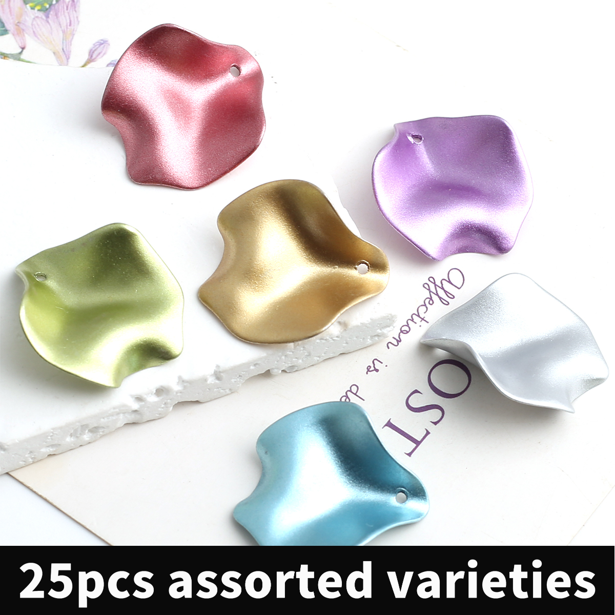 TEMU 15pcs/25pcs 24*27mm Random Color Acrylic Spacer Beads & Withered Leaf-shape Acrylic Bead Assortments - Exquisite Rose Petal-shape Beads For