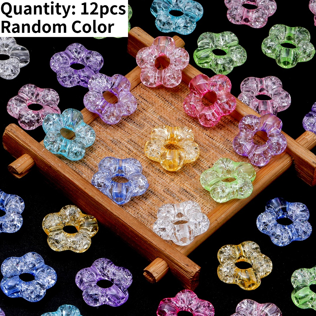 TEMU Lot de 12 perles acryliques de 1,9 cm en couleur aléatoire pour la fabrication de bijoux DIY, perles acryliques de fleur et assortiments de