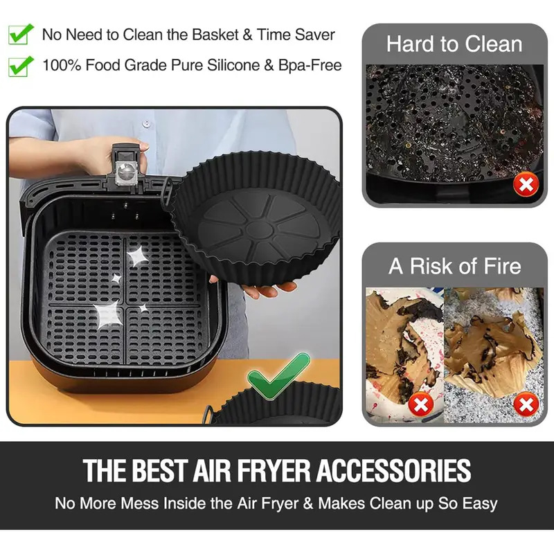 1pc 8-Inch Reusable Air Fryer with Silicone Lining - Easy to Clean, Non-Stick Oven and Microwave Safe, Ideal for Home Cooking and Baking, Air Fryer Accessories