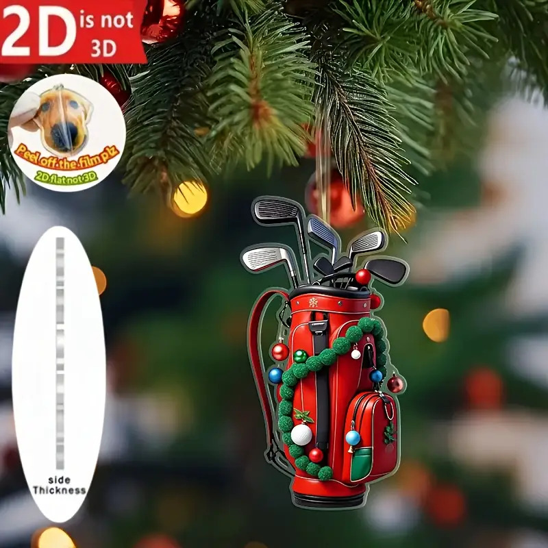 TEMU 2d Flat, 2d Flat 1pc Golf Ball Bag Charm, Christmas Tree Ornament Pendant, Acrylic Flat Christmas Gift Decoration Hanging Ornament, Halloween