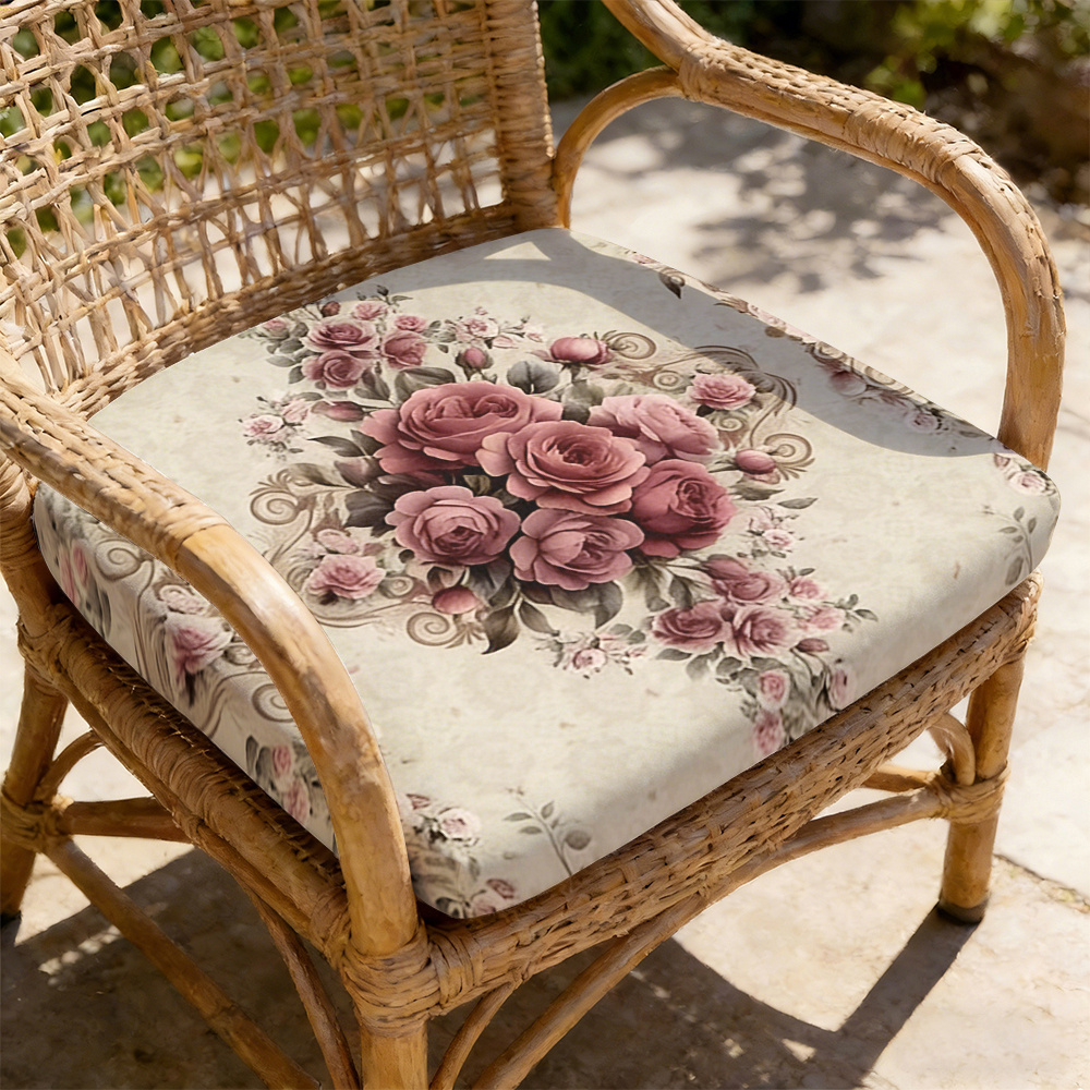 TEMU 1 Cojín de Asiento de Ocio con Rosa Vintage, Cojines de Asiento para Interiores y Exteriores, Cojines de Respaldo, Tamaño 19.7 X 17.7 X 1.57