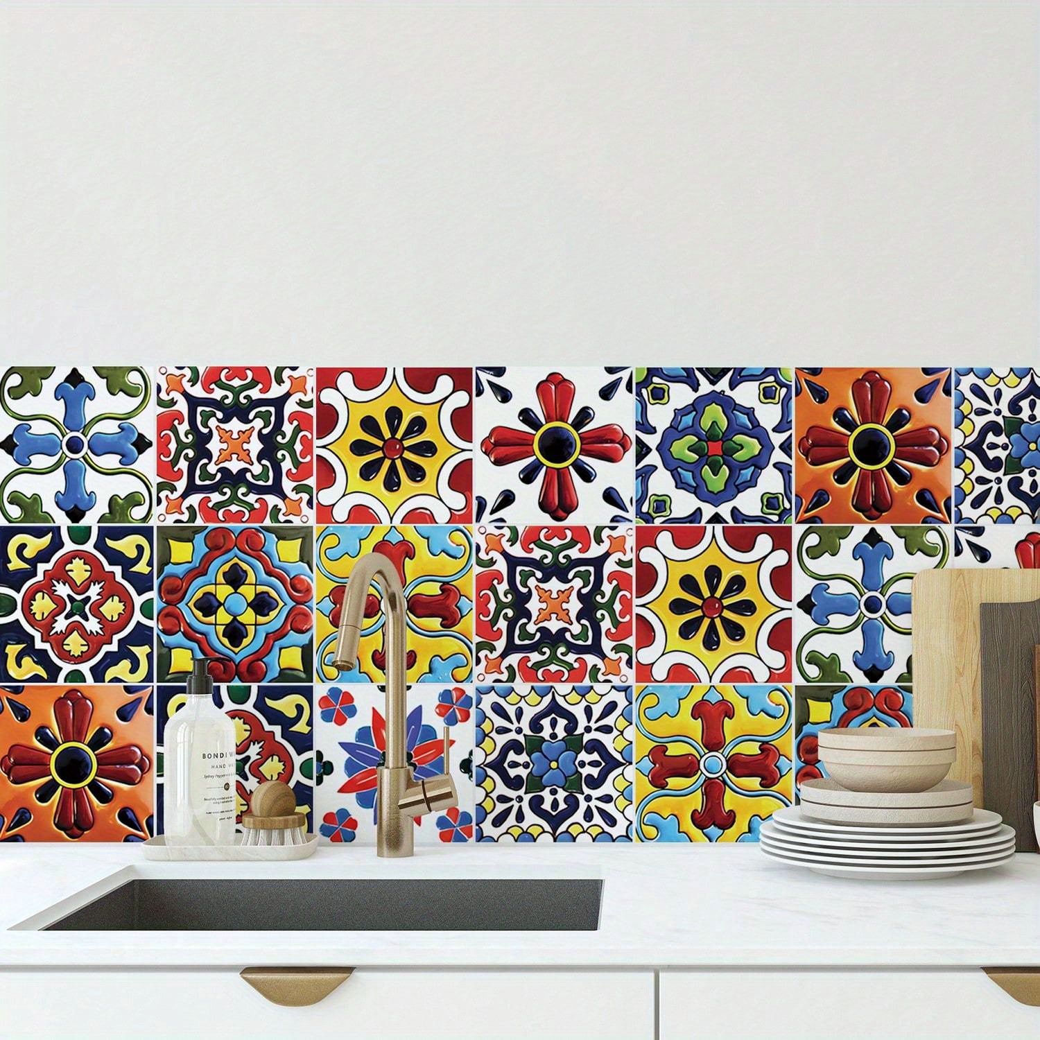 TEMU 22 Retro Wall Stickers, 4x4 Inches, Self-adhesive And Waterproof, Easy To Stick And Tear Tile Wall Stickers, Kitchen And Bathroom Wall Decoration Decals