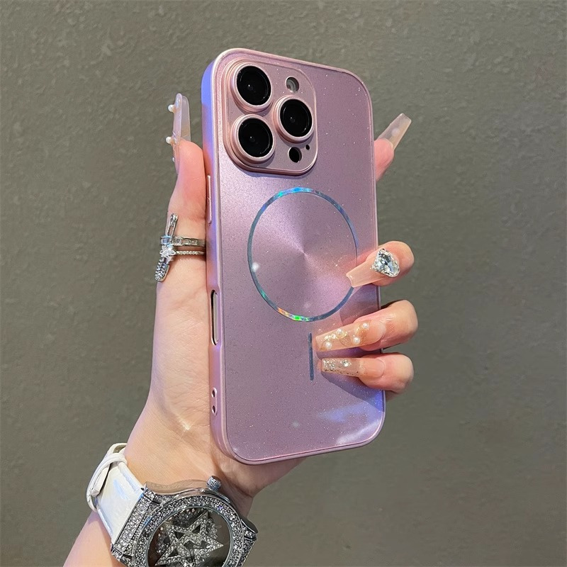 TEMU Phone Case: Luxury Glitter Laser Aurora Thin Ring Magnetic 15 Pro Max Phone Case, Compatible With Iphone 16 With Built-in Lens Protector, For