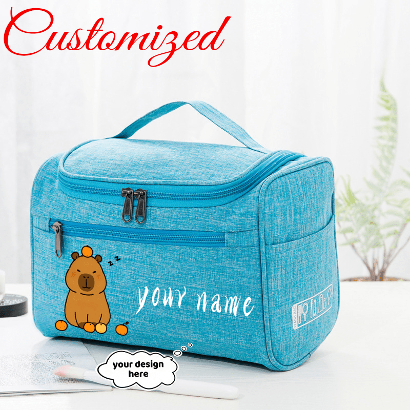 TEMU Cute Capybara Personalized Name Makeup Bag Large Capacity Toiletry Bag, Large Capacity Multi-compartment Hanging Handbag, Wear-resistant And