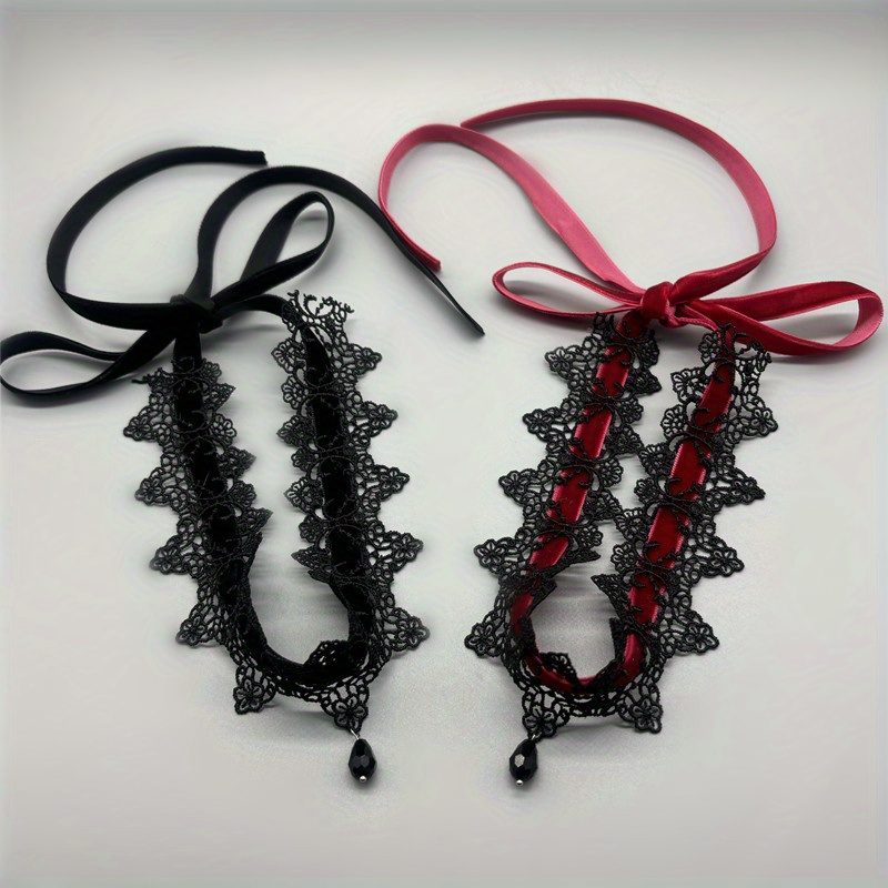 Gothic Lace Crystal Choker Necklace for Halloween Cosplay